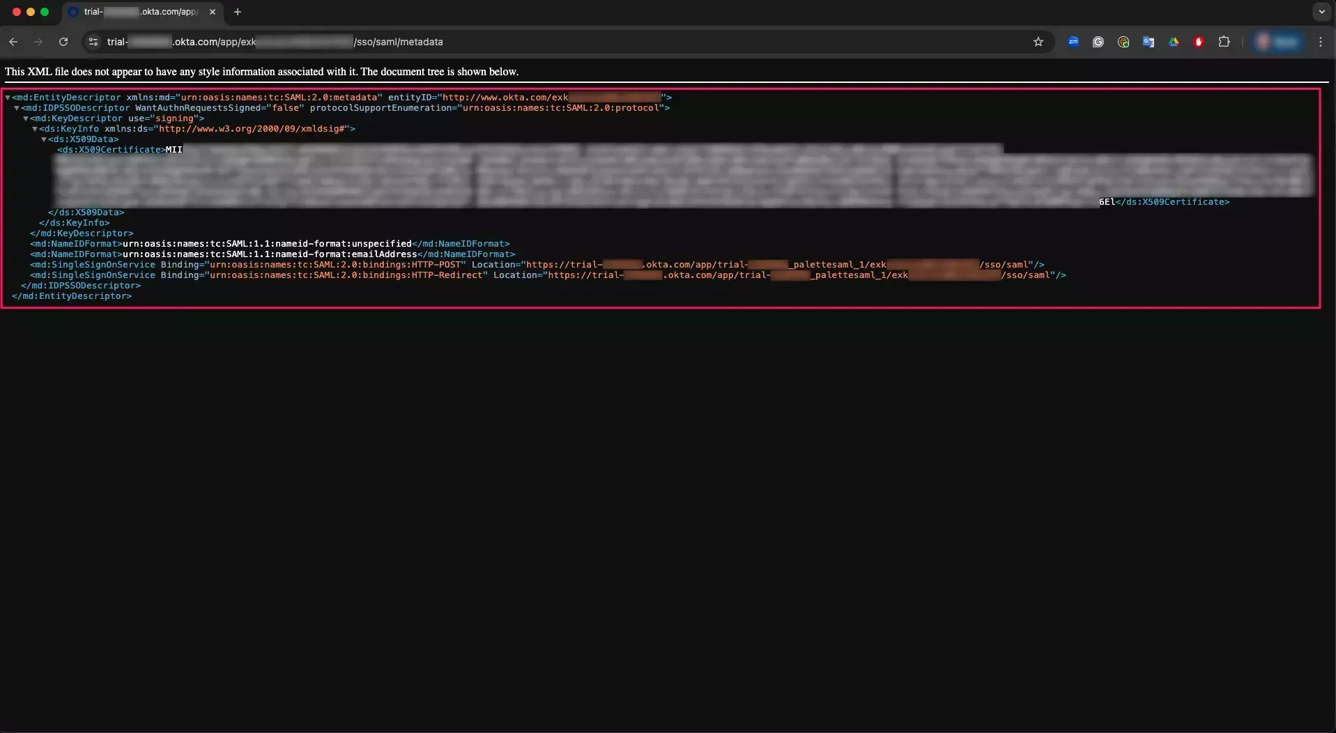 Copy Okta Metadata XML